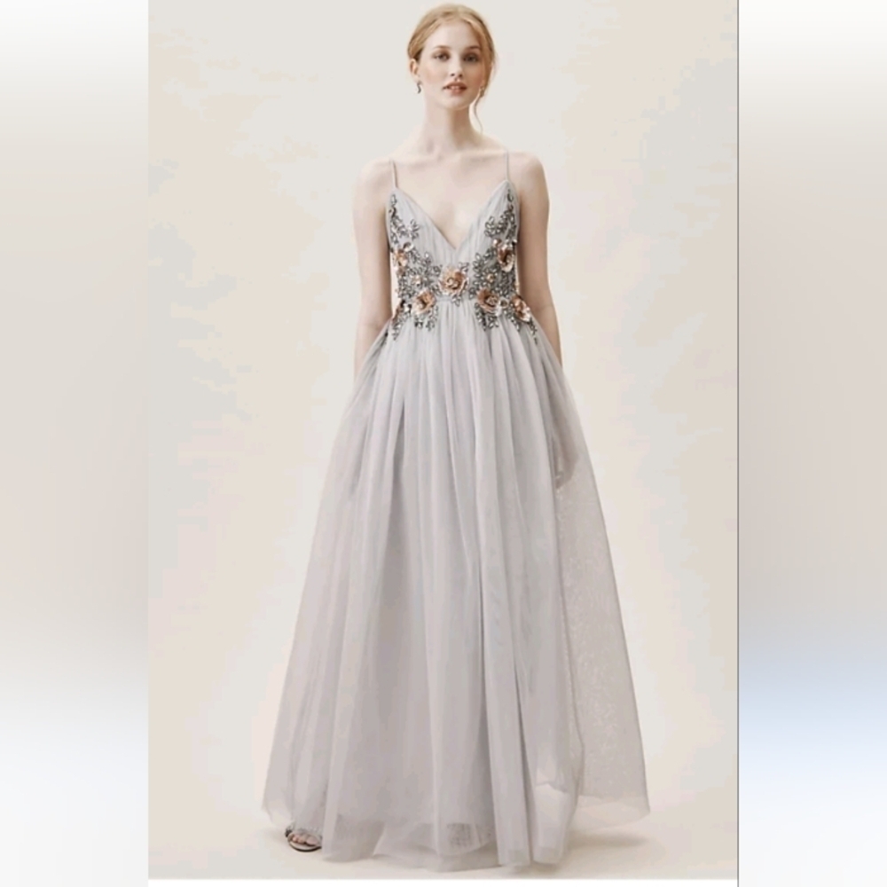 BHLDN Gray Embellished Gown